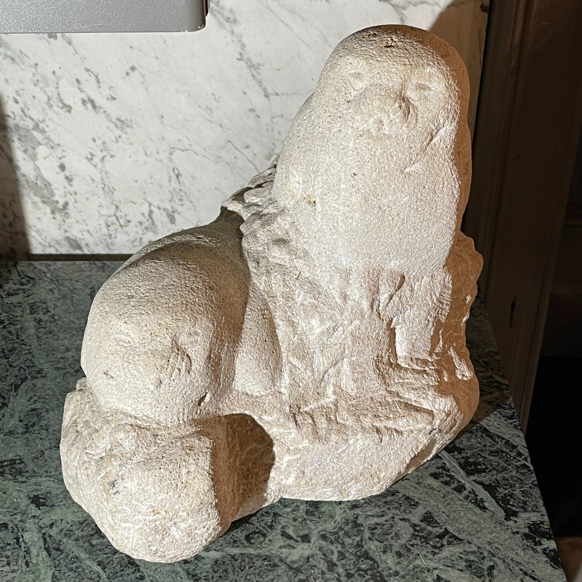 Herbert Geldhof "owl Owls" Stone Animal Sculpture In Direct Carving, 1960s-photo-4